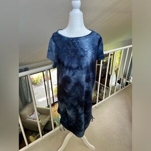 Lili's Closet Blue Tie Dye Round Neck Sheath Dress Soft Casual Comfy Boho Punk